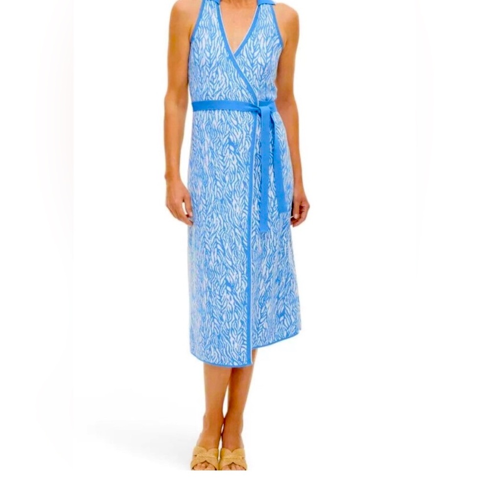 DVF x Target Collared Sleeveless Blue Sweaterknit Midi Wrap Dress XS